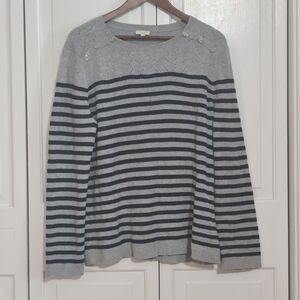 Talbots Navy and Gray Striped Crewneck Sweater Womens XL